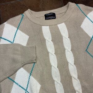 Dior Vintage Beige and White Argyle Crewneck Sweater